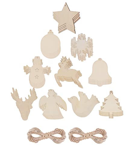 Mandala Crafts 50 Sets Unfinished Wood Christmas Ornaments for Crafts - DIY Unfinished Wood Ornaments for Crafts â€“ Bulk Blank Wooden Christmas Ornaments for Xmas Tree Hanging Decoration