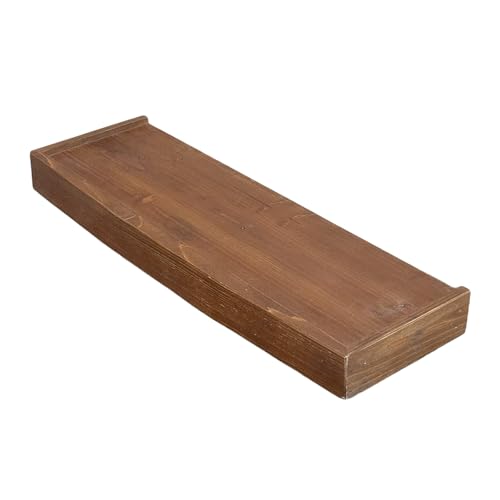 Oujchenghome Ledge Shelf Solid Wood Floating Shelves Wall-Mounted with Brackets - Ideal for Living Room, Bedroom, Laundry & Kitchen | Book & General Storage Home Decor (Brown, Single Unit (23in))