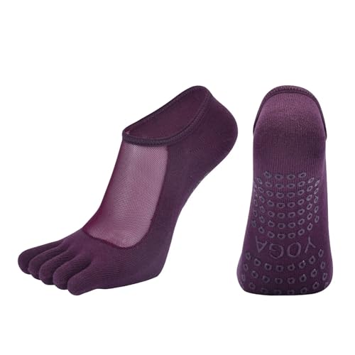 Antidérapante en silicone : chaussettes de yoga cinq orteils pour femme