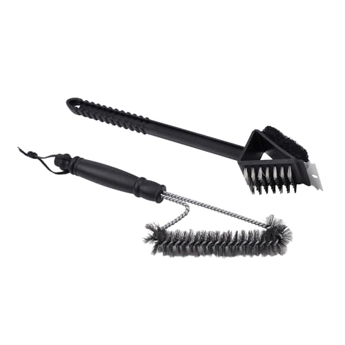 Amig - Kit 2 accessori pulizia barbecue AM23 - Spazzola acciaio inox 201 + spugna + manico polipropilene - 37 x 6 cm - Per manutenzione griglie