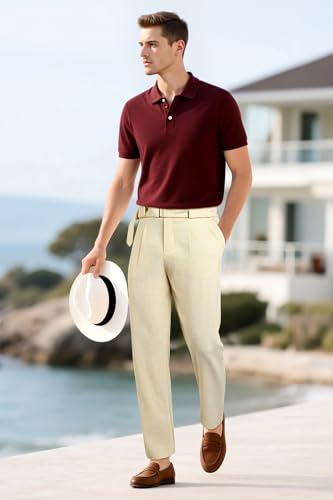 GINGTTO Linen Dress Pants Men Straight Fit Lightweight Summer Beach Casual Pants Men3