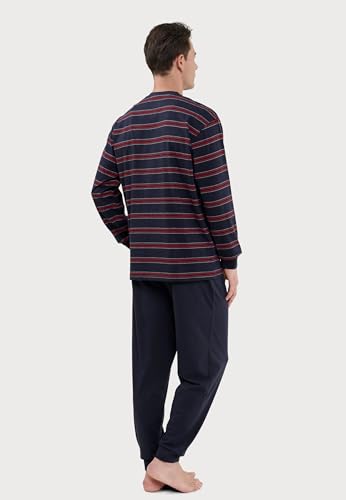 El Búho Nocturno Mens Pajama Set Long Sleeve Cotton Knit Premium Striped Pajama Set for Men, 100% Cotton, Blue 5592, XXL3