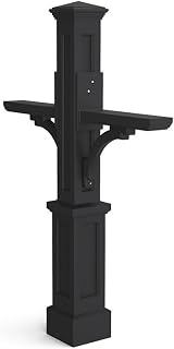 Pemberly Row Contemporary Double Plastic Mail Post, 56.5" H x 41" W x 8" D, Black Finish, UV-Resistant Polyethylene Resin, Decorative Sleeve with 2 Support Arms, Weatherproof Mailbox Accessory