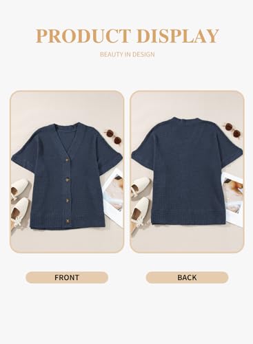 Image of Eytino Womens Plus Size Tops Casual V Neck Short Sleeve Waffle Knit Button Down Shirts(1X-5X)