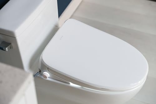 Image of ALPHA BIDET UX Pearl Bidet Toilet Seat in Elongated White | Ultra Low Profile | Endless Warm Water | Arced Stainless Steel Nozzle | LED Nightlight | Dryer | Deodorizer | 3 Year Warranty