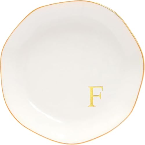 Image of Ceramic Jewelry Tray Initial Ring Dish Personalized A-Monogrammed Engagement Wedding Gifts, for Birthday Mother's Day Christmas for Women, Ceramic White 4.75 inch (F)