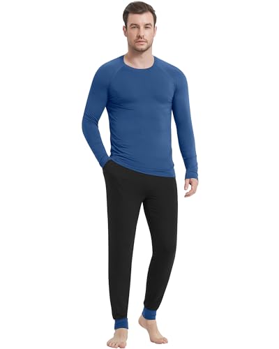 Image of NACHILA Mens Pajamas Set Long Sleeve Henley Sleepwear Top Soft Jogger Pants Pajamas Cool Pjs Set,Viscose Made from Bamboo