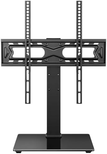 WKWKER Universal TV Stand for 27-60inch LED LCD TV Swivel Table Top TV Stand with 30 Degree Height Adjustable TV Stand with Mount TV Base with Tempered Glass Base Max VESA 400x400mm