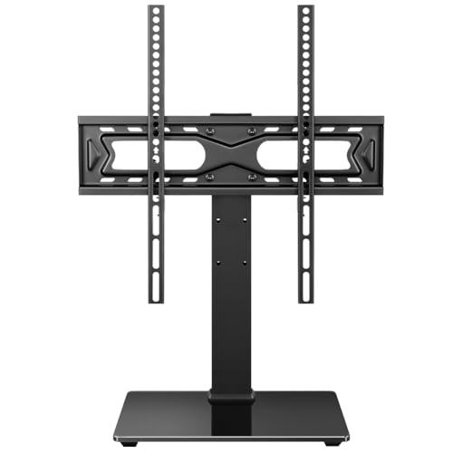 Image of WKWKER Universal TV Stand for 27-65 inch LED LCD TV Swivel Table Top Television Stand with 30 Degree Height Adjustable TV Stand with Mount TV Base with Tempered Glass Base Max VESA 400x400mm