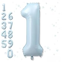 Big Number 1 Balloons, Light Matte Sky Blue Foil 1 Balloon Numbers 40 Inch, Giant 1st Birthday Party Decor, Baby Powder Blue Mylar Helium One Balloon for Boys Girls Baby Shower Anniversary Decorations