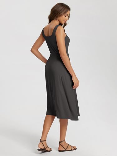 Image of ODODOS Square Neck Midi Dress with Pockets for Women Summer Casual Sleeveless Sundress Flare Tank Dress