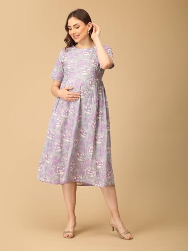 Image of The Mom Store Maternity and Nursing Dress | Pre and Post Pregnancy Dress for Womens | Zipper /Button Opening | Causal Wear | Trendy Stylish Causal Dresses for New Moms