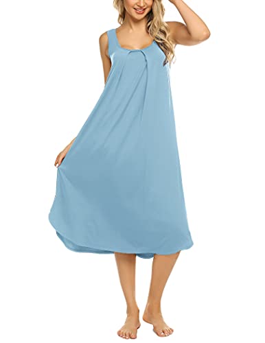 Ekouaer Cotton Nightdress Womens Soft Sleepwear Short Nightgowns Knit Sleepshirts Light Blue Xxl #TOP2