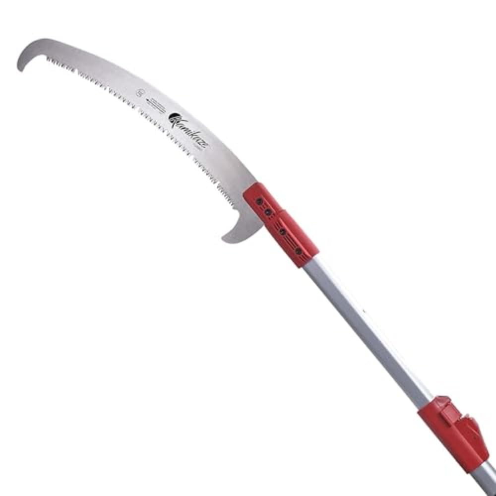 KAMIKAZE Serrucho Telescópico de Poda en Altura 1,5–4,5M con Sistema Easy Block, Hoja Curva SK-4 Cromada 360mm, Gancho Superior y Cortarramas, Mango Ergonómico Ligero con Funda Protectora