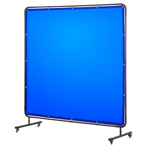 Image of VEVOR Welding Screen with Frame, 6 x 6 FT Welding Curtain Screen, Flame-Resistant Vinyl Safety Protection Screens with Lockable Swivel Wheels & 6-Level UV Protection for Workshop/Industrial Use, Blue