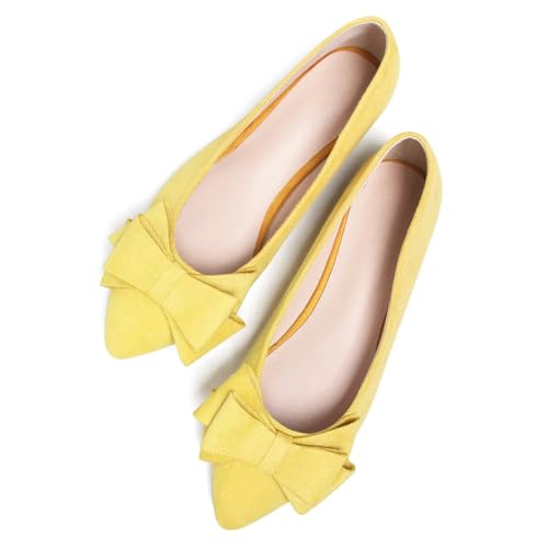 Image of SAILING LU Womens Bowknot Ballet Flats Pointy Toe Suede