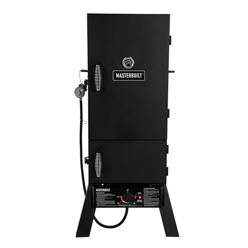 Image of Masterbuilt 30-Inch Dual Fuel Propane & Charcoal Vertical Smoker with 730 Sq. In. Cooking Space, Push-Button Ignition, Temperature Gauge, 4 Smoking Racks, Black