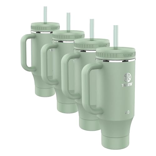 Image of Takeya 40 oz Stainless Steel Tumbler with Lid and Two Straws, Premium Quality, Double Wall Insulated, Wiith Handle, Keep Drinks Cold for Up to 24 Hours, Matcha (Pack of 4)