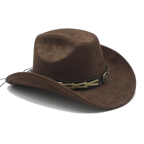 Image of Western Cowboy Hat for Women Men with Band Wide Brim Suede Cowboy Cowgirl Hat Western Style Hat
