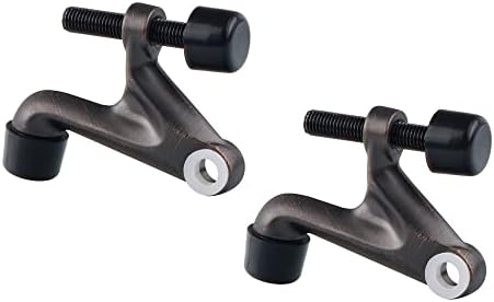 Triumph Hardware 2 Pack Hinge Pin Door Stopper,Adjustable Heavy Duty Door Stopper 2-3/8''x15/16”,Brushed Nickel,with Black Rubber Bumper Tips (Oil Rubbed Bronze) (Z81505-ORBM)