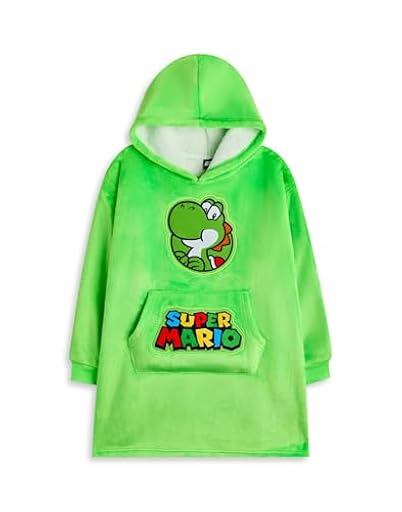 Super Mario Nintendo Sudadera Manta Portátil Unisex para Niños | Sudadera Verde con Capucha con Gráficos del Personaje de Yoshi | Loungewear Forrado con Sherpa con Bolsillos para Niños y Niñas | Ya disponible en tu tienda friki favorita! En mundofriki.es! Super Mario Nintendo Sudadera Manta Portátil Unisex para Niños | Sudadera Verde con Capucha con Gráficos del Personaje de Yoshi | Loungewear Forrado con Sherpa con Bolsillos para Niños y Niñas | Ya disponible en tu tienda friki favorita! En mundofriki.es!