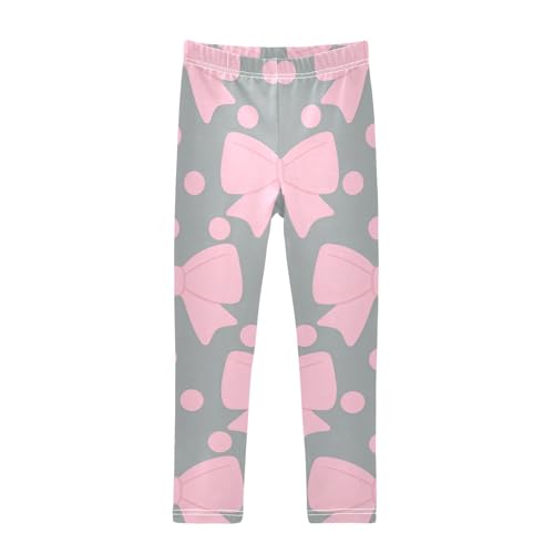Pink Bows Dots on Gray Girls Leggings Stretchy Dance Pants for Kids