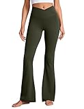 CRZ YOGA Butterluxe Crossover Flare Leggings 31'' - High Waist V Cross Bootcut Bell Bottoms Yoga Pants for Women Olive Green Small