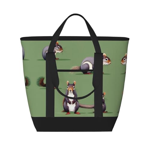 Sac isotherme repas de grande capacité motif écureuil rouge pliable et réutilisable noir