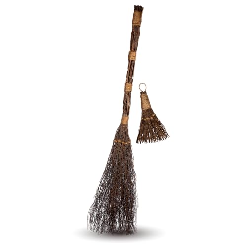 Cinnamon Brooms 36' and 6' - Cinnamon Broomstick Scented Combo - Mini Broom 6' & Large Broom 36' - Witches Broom Cinnamon Broomstick Decoration for Halloween - Mini Cinnamon Broomstick Scented Broom