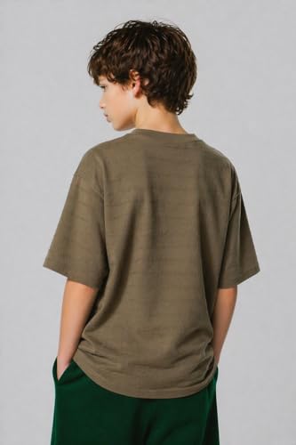 Image of Alan Jones Clothing Boys Oversized T-Shirt with Embossed Stripe Design | Half Sleeve Round Neck Casual Tee for Kids