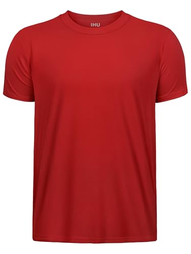 Boys Neon Shirts Dry Fit Athletic T Shirts UPF 50+ Performance Cooling Shirt Short Sleeve Rash Guard Kids Top for Boys Girls (Bright Red 10-12 Years)