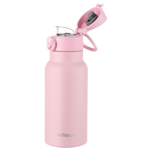 Image of GOPPUS 17oz Insulated Water Bottle with Leak-Proof Flip Lid & Carry Handle,Double-Wall Stainless Steel Bottle for School,Outdoor,and the Gym（Pink）