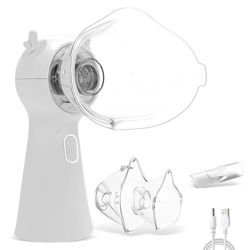Nebulizador, Nebulizador Bebé, Nebulizador Portatil Para Adultos Niños Aerosoles Nebulizador Inhalador Nebulizable Recargable con 2 Máscaras y Boquilla para uso Doméstico Hogar y de Viaje (blanco)