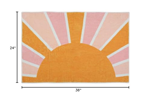 Image of Boho Bathroom Rugs 2x3 Washable Area Rug Modern Abstract Sun Print Non-Slip Bath Mat Distressed Floor Mat Carpet for Bedroom Bathroom Entryway Rainbow Sun