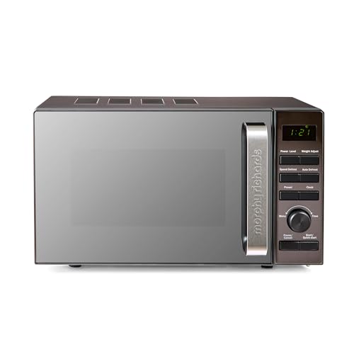 Morphy Richards Microondas digital con puerta de cristal de espejo, capacidad de 20 L, temporizador de cocción de 95 minutos, 6 niveles de potencia, modo de descongelación, tocadiscos de vidrio, 800 W