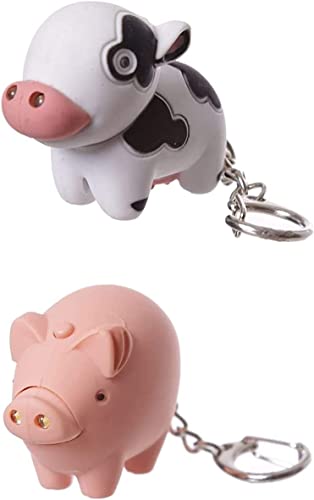JMS we create smile Farmyard Mooing Cow and Oinking Pig Keyring Cute LED Light Up Key Chain Torch and Sound Xmas Key Holder Party Favor Bags Filler Charms Backpack Hanging Gifts (COW + PIG)