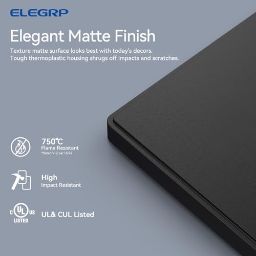 Image of ELEGRP 4-Gang Screwless Decorative Wall Plates, Mid-Size Unbreakable Thermoplastic Faceplate Cover for Decorator Receptacle Outlet Switch, UL Listed (2 Pack, Matte Black)