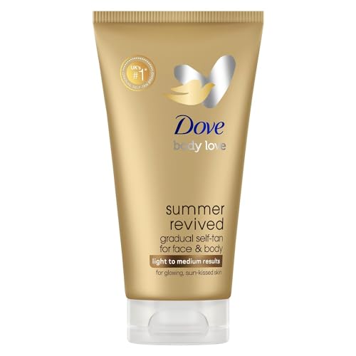 Dove Summer Revived Hell - Lozione graduale autoabbronzante per viso e corpo con aloe vera e glicerina per un'abbronzatura graduale e una pelle morbida setosa, 2 x 75 ml