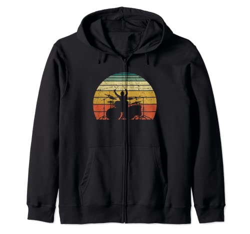 Vintage Retro Drums Sunset - Drummer Gifts - Drum Percussion Zip Hoodie
