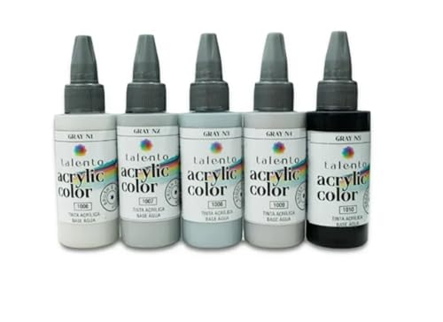 Tinta Acrílica para Modelismo Talento, Conjunto Gray Tones com 5 Cores de 30ml, Compatível com Pince
