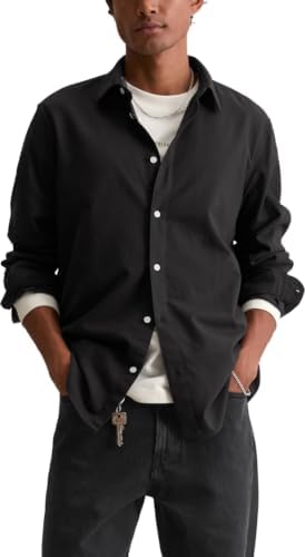 Marc OߴPolo Denim Herren Hemd aus Bio-Baumwolle mit Kentkragen, Schwarz (Black), L