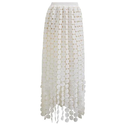 CHICWISH Women Summer Crochet Circle Fringe Hem Maxi Skirt Hollow Out High Elastic Waist Vacation Beach Long Skirt3