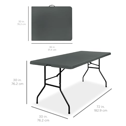 Image of Best Choice Products 6ft Plastic Folding Table, Indoor Outdoor Heavy Duty Portable w /Handle, Lock for Picnic, Party, Camping - Dark Gray