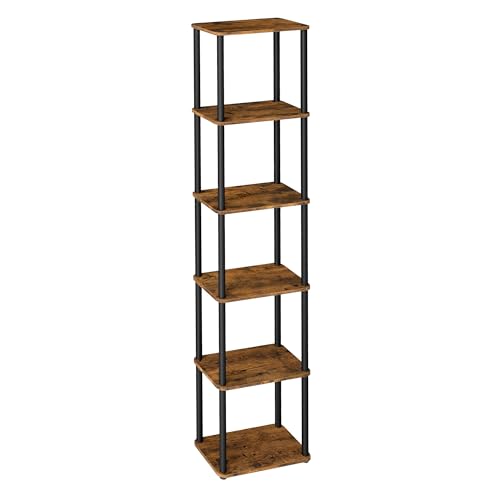VASAGLE Superschnelle werkzeuglose Montage, Regal mit 6 Ebenen, Standregal, Aufbewahrungsregal, 23,8 x 38 x 173,4 cm, Wohnzimmer, Schlafzimmer, Küche, vintagebraun-tintenschwarz LLS136K01