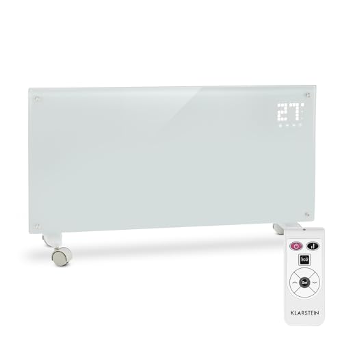 Klarstein Radiadores Bajo Consumo Electricos para Casa, Estufa Electrica de 2000W, Radiador Electrico Silencioso, Portátil y Delgado, Estufas con Panel para Pared, Pantalla y Termostato