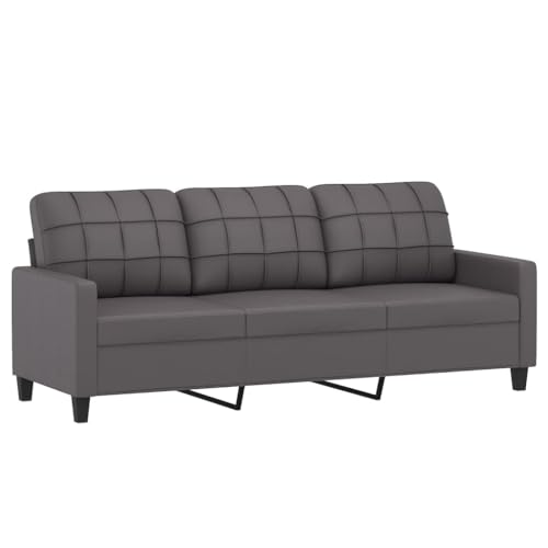 YUOTYRKTEJRSG 3-TLG. Sofagarnitur mit Kissen Grau Kunstleder Wohnzimmer Set Sitzgruppe Couchgarnitur Sofa Set mit Kissen Lederoptik Grau Modern Bequem – Bild 5