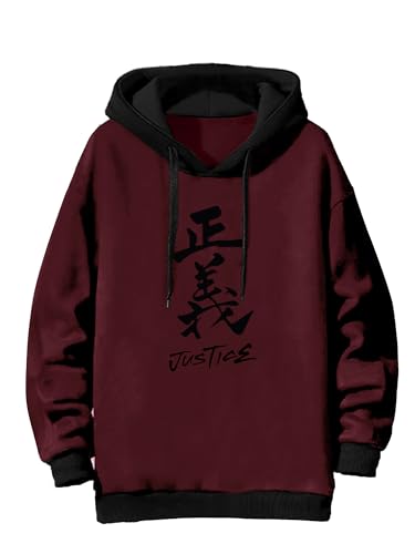 Image of Jump Cuts Mens Printed Justics Fullsleeve Hooded Neck White Cottonblend Slim Fit T-Shirt
