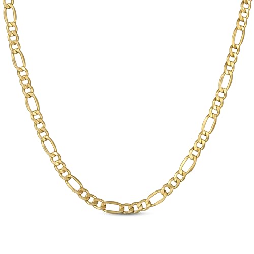14K Solid Yellow Gold Figaro Chain Necklace for Men & Women Diamond Cut with Lobster Claw Clasp Italian 14K Real Gold Jewelry Gifts