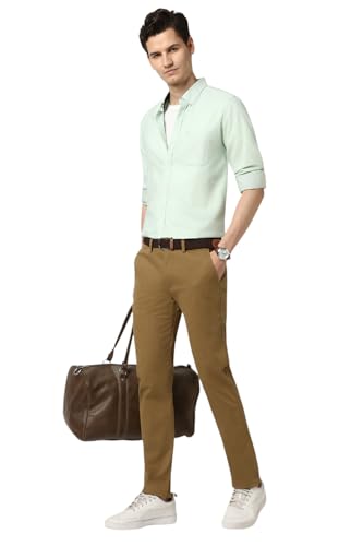 Image of Peter England Men's Super Slim Fit Stretchable Everyday Casual Trouser | Scoop Pocket Premium Twill Chinos | Flat Front