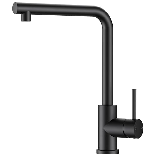 FORIOUS Robinet Cuisine Noir, Mitigeur Cuisine avec Bec Surélevé, Robinet Evier de Cuisine en Acier Inoxydable en Forme de L, Robinetterie de Cuisine Monocommande,...